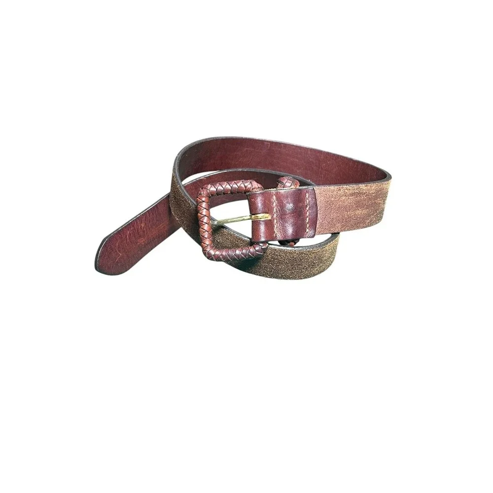 Limited Braided Leather Belt Brown Boho Western Y2K Genuine Leather Womens M